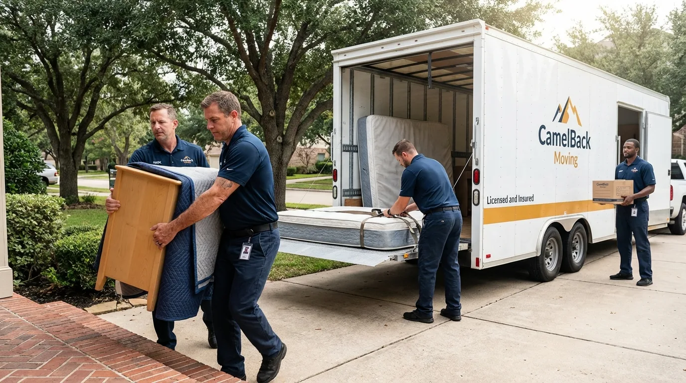 Crew loading residential truck for cross-state move from Dublin, OH
