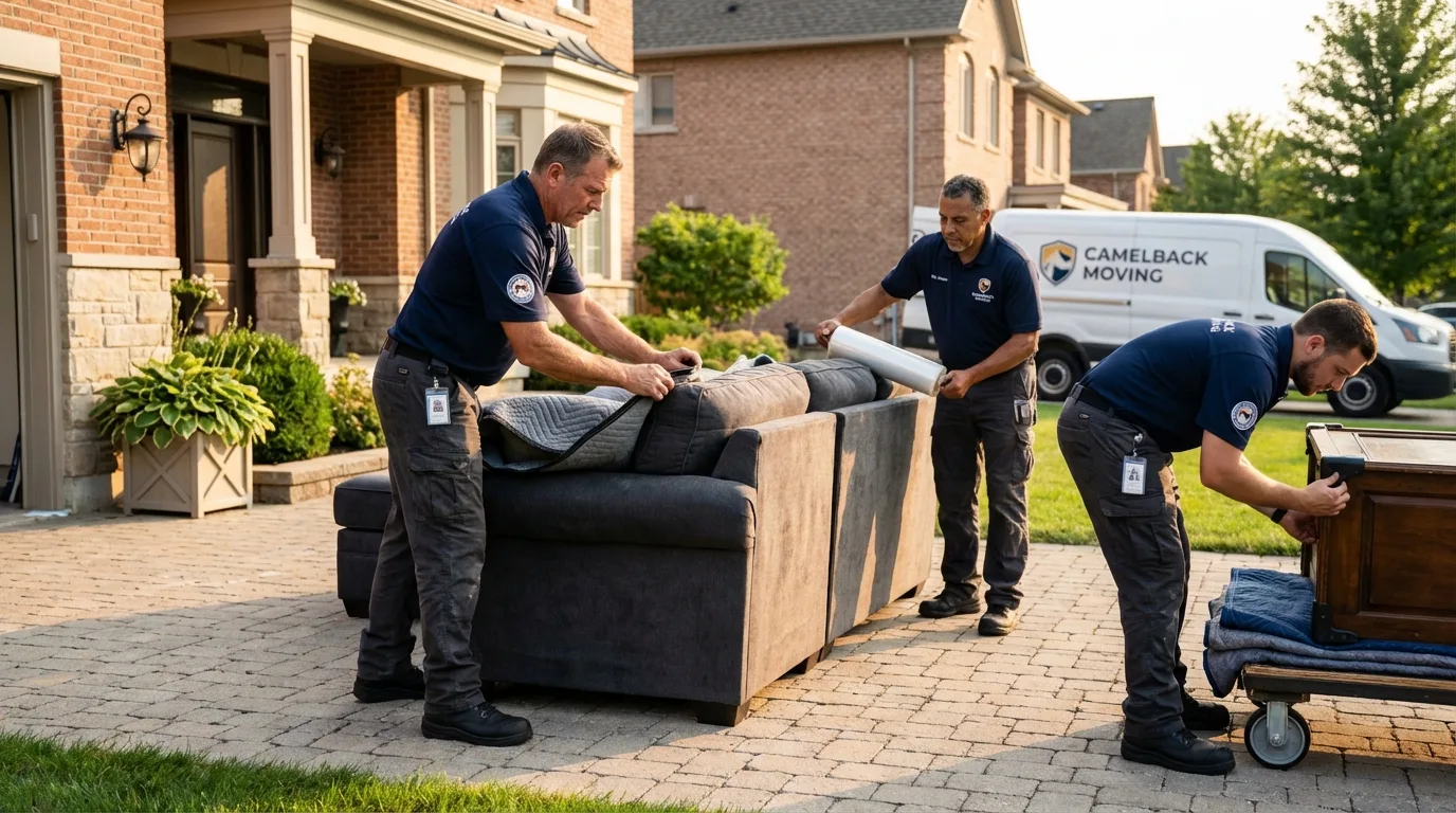 Large estate moving crew wrapping furniture in Dublin, OH